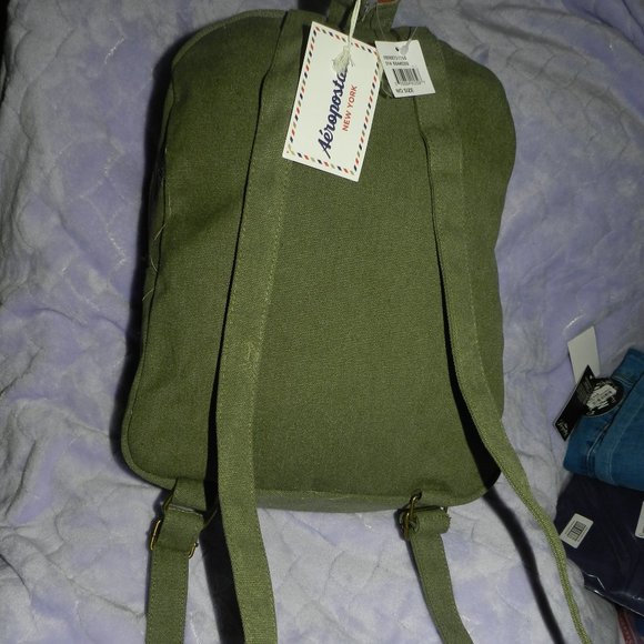 Aeropostale 18" Logo Canvas Backpack Olive Green Orange Leather NEW/NWT - Picture 8 of 15